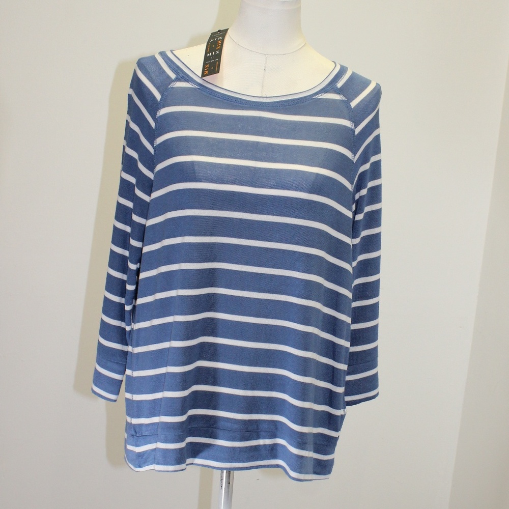 MIX 41 Hawthorn Blue and White Top 3/4 Sleeve
